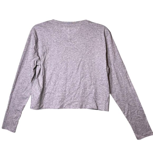 Tommy Jeans Shirt Womens XS Gray Long Sleeve Cropped Flag Logo Crewneck Comfort - Picture 3 of 11